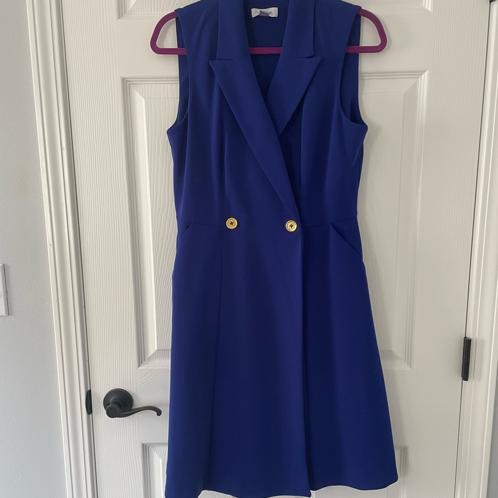 Calvin Klein Royal Blue Sleeveless Double-Breasted Midi Dress